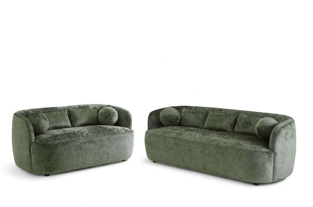 Textured Chenille Green Caserta 3 +2 Seater Sofa Set