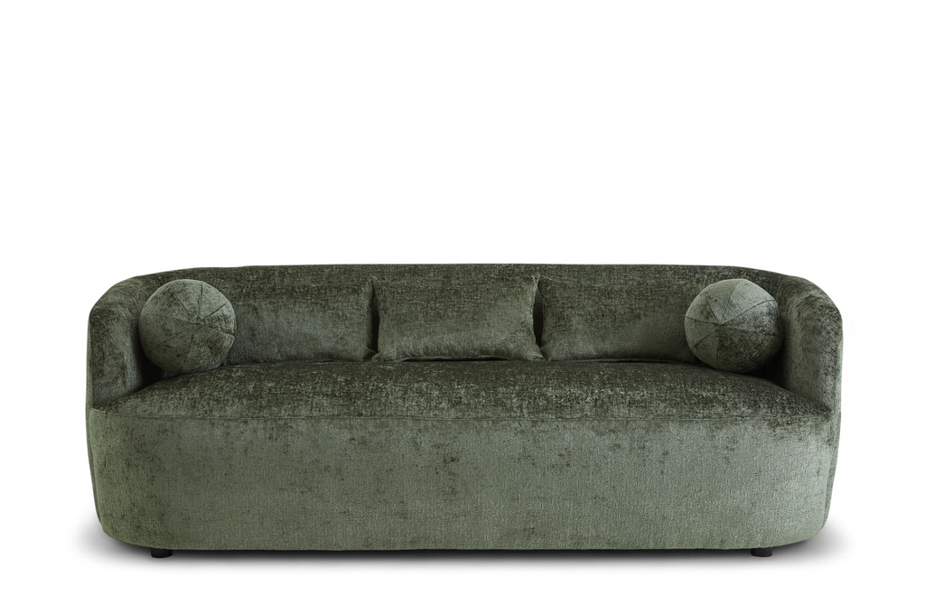 Textured Chenille Green Caserta 3 Seater Sofa Front