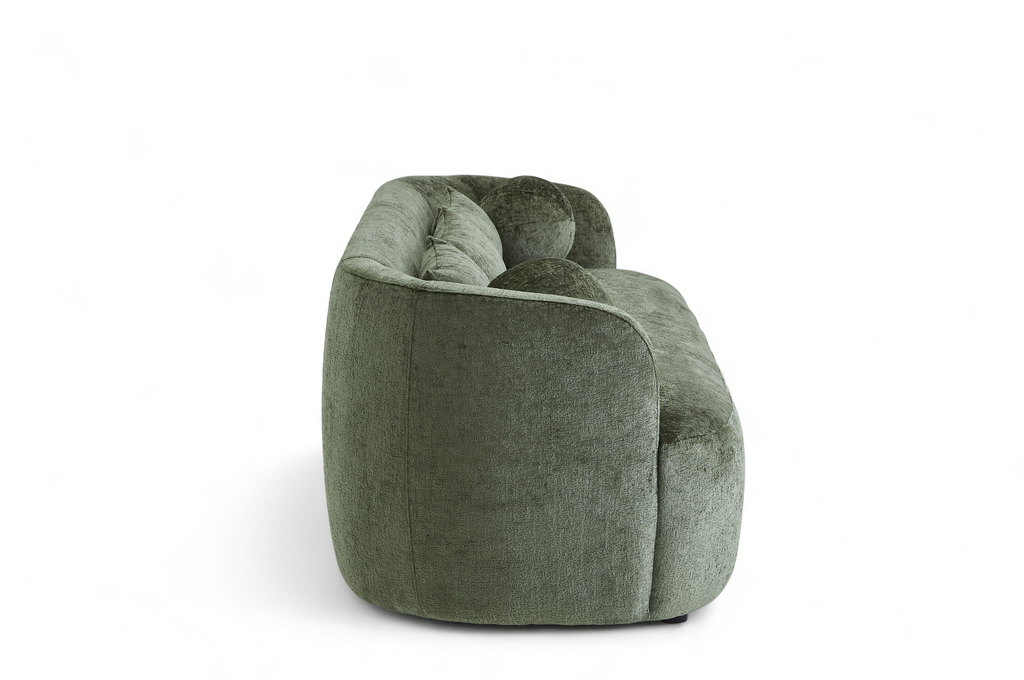 Textured Chenille Green Caserta 3 Seater Sofa Side