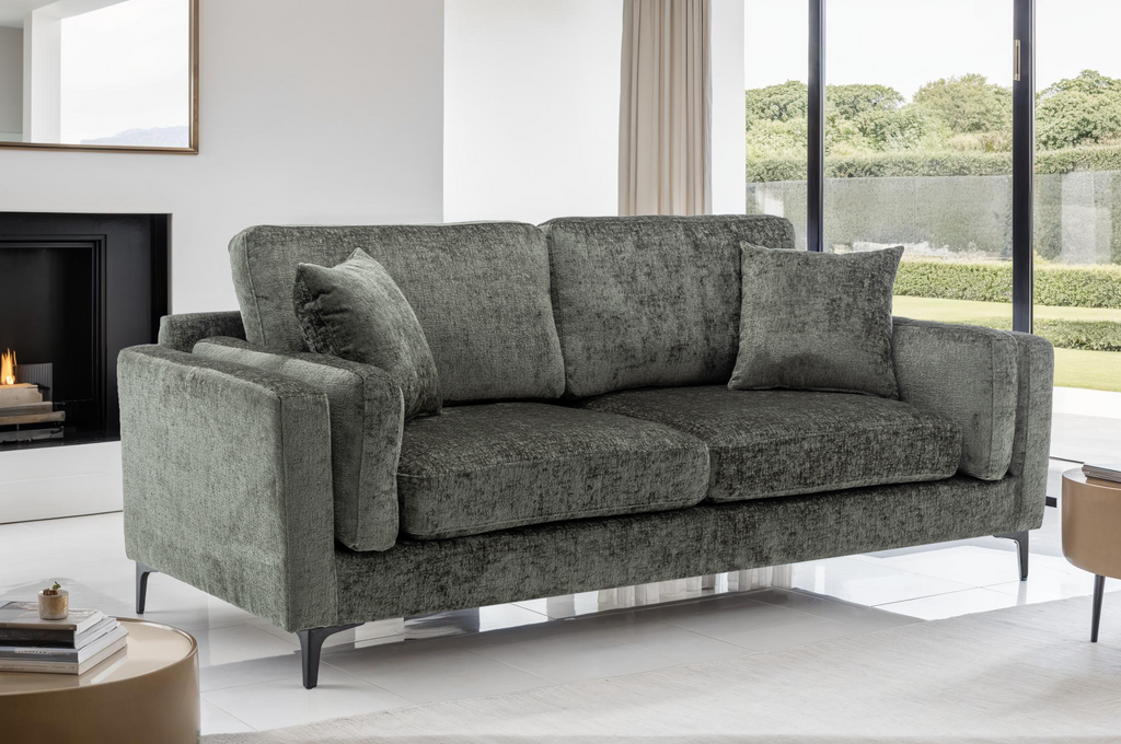 Textured Chenille Green 3 Seater Sofa MARGHERA Background