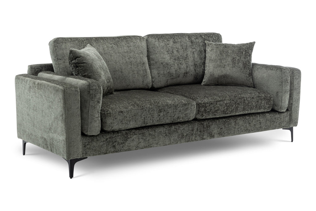 Textured Chenille Green 3 Seater Sofa MARGHERA Front Angle