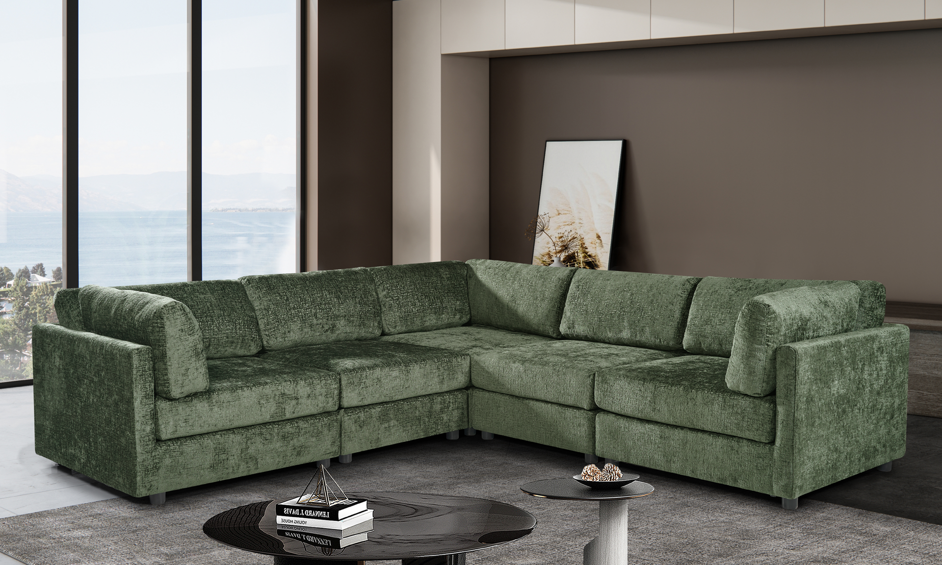 Green Textured Chenille 2C2 Modular Corner Sofa TUSCANY
