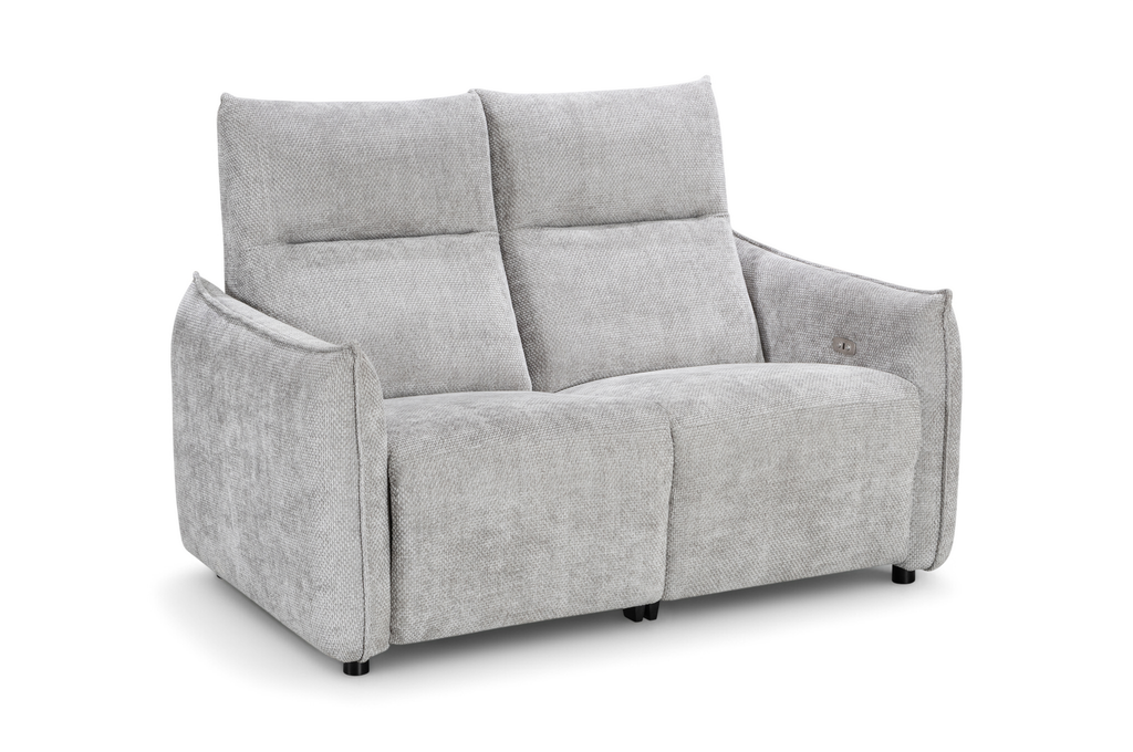 Textured Chenille Grey 2 Seater Electric Recliner Sofa CARRERA Front Angle