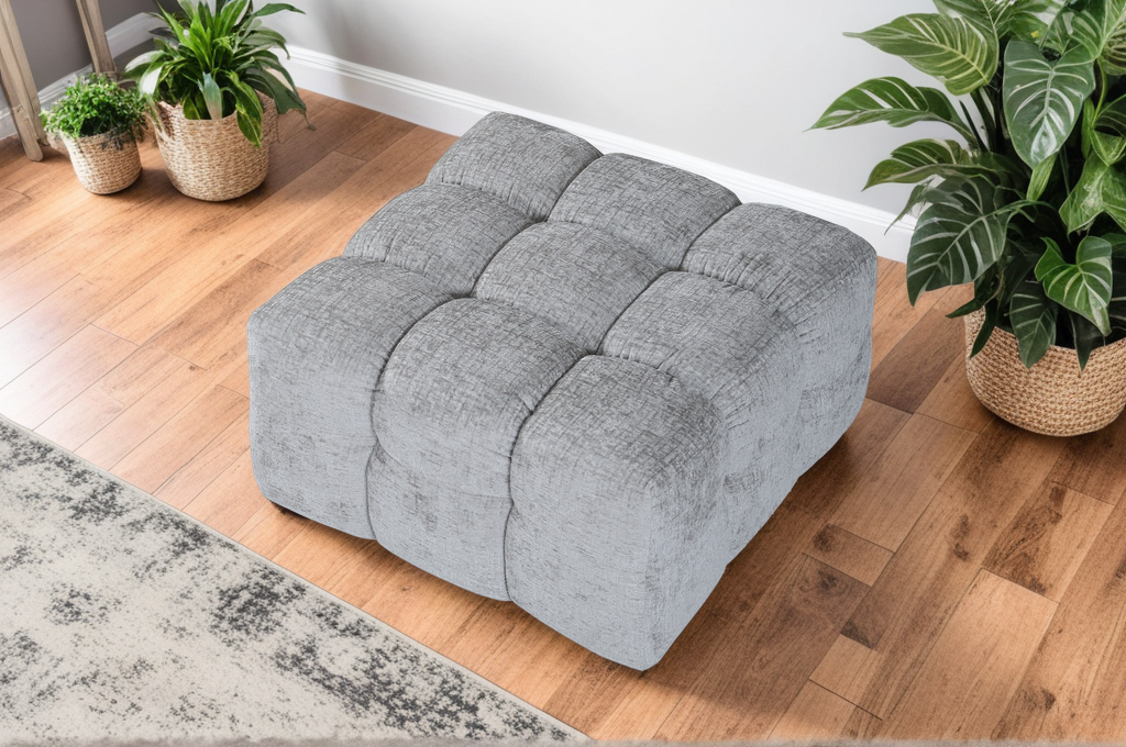 Textured Chenille Grey Ottoman