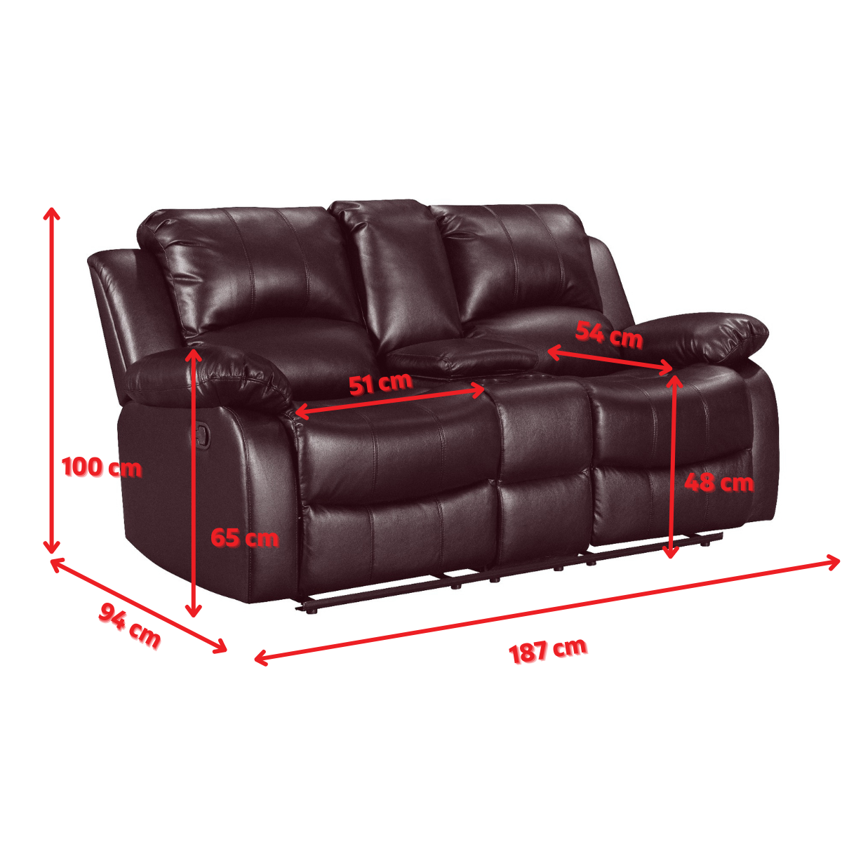 Black leather reclining online loveseat with console