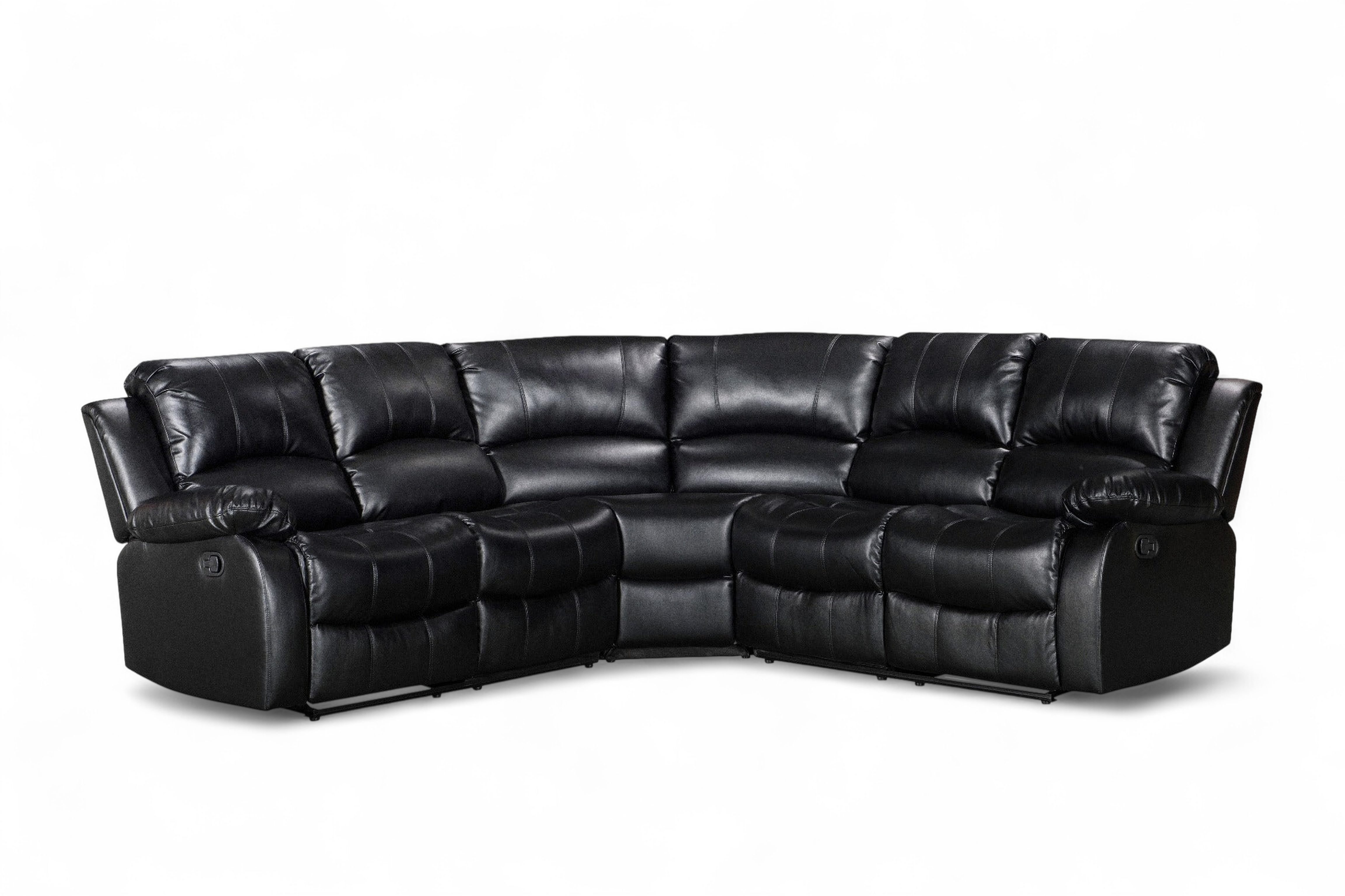 Relax Form LEATHERTEX TREVISO② Faux Leather Black 2C2 Manual Recliner Corner Sofa VALENCIA