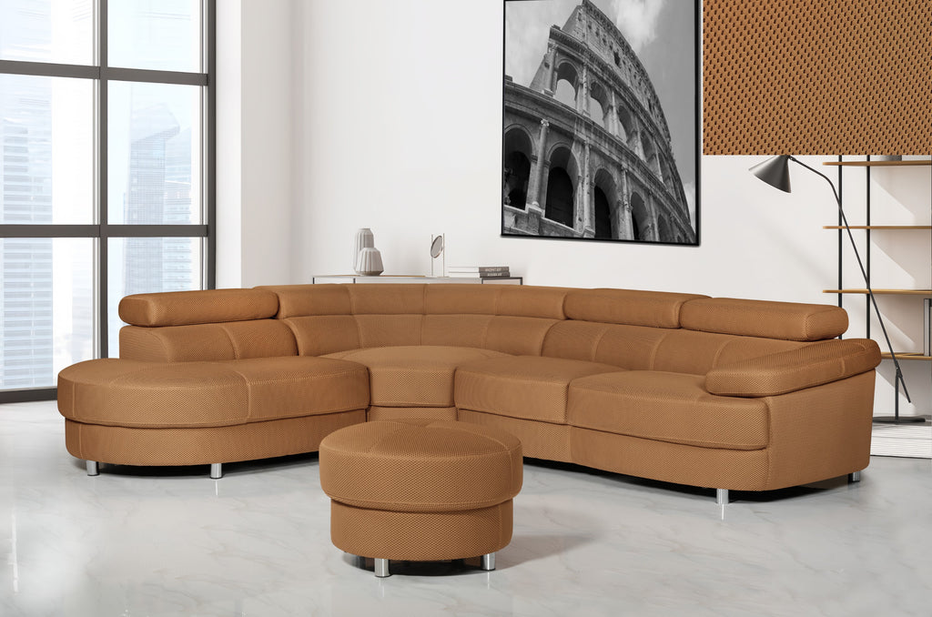 Vasto Gold Brown Mesh Fabric Corner Sofa Left Hand Facing with Ottoman