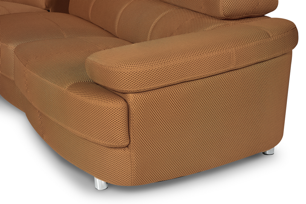 Vasto Gold Brown Mesh Fabric Corner Sofa Left Hand Facing with Ottoman