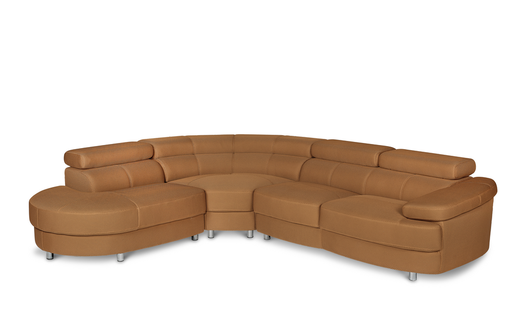 Vasto Gold Brown Mesh Fabric Corner Sofa Left Hand Facing with Ottoman