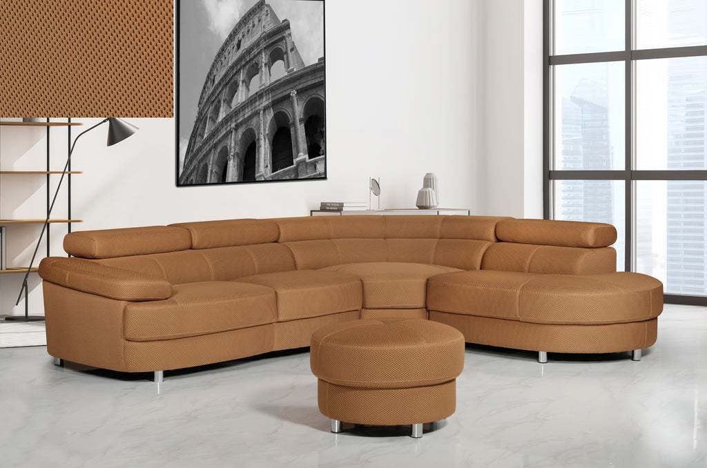 Vasto Gold Brown Mesh Fabric Corner Sofa Right Hand Facing with Ottoman