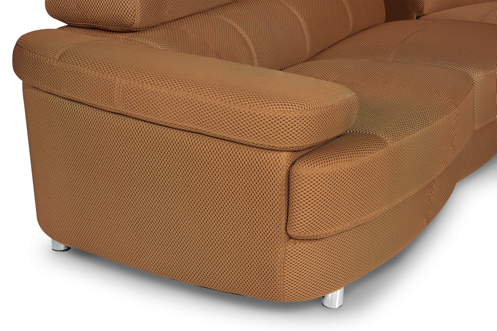 Vasto Gold Brown Mesh Fabric Corner Sofa Right Hand Facing with Ottoman