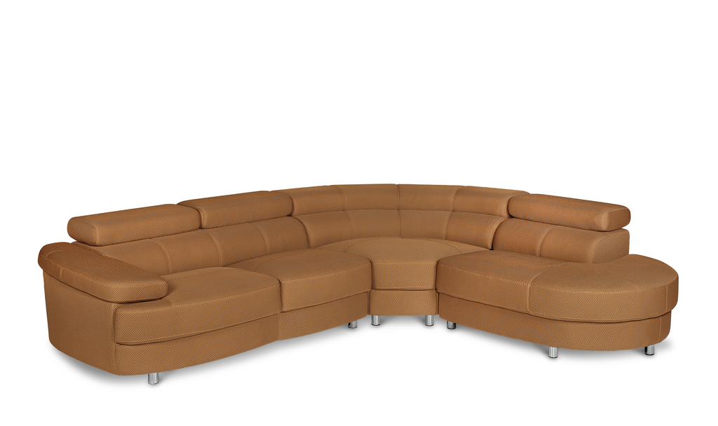 Vasto Gold Brown Mesh Fabric Corner Sofa Right Hand Facing with Ottoman