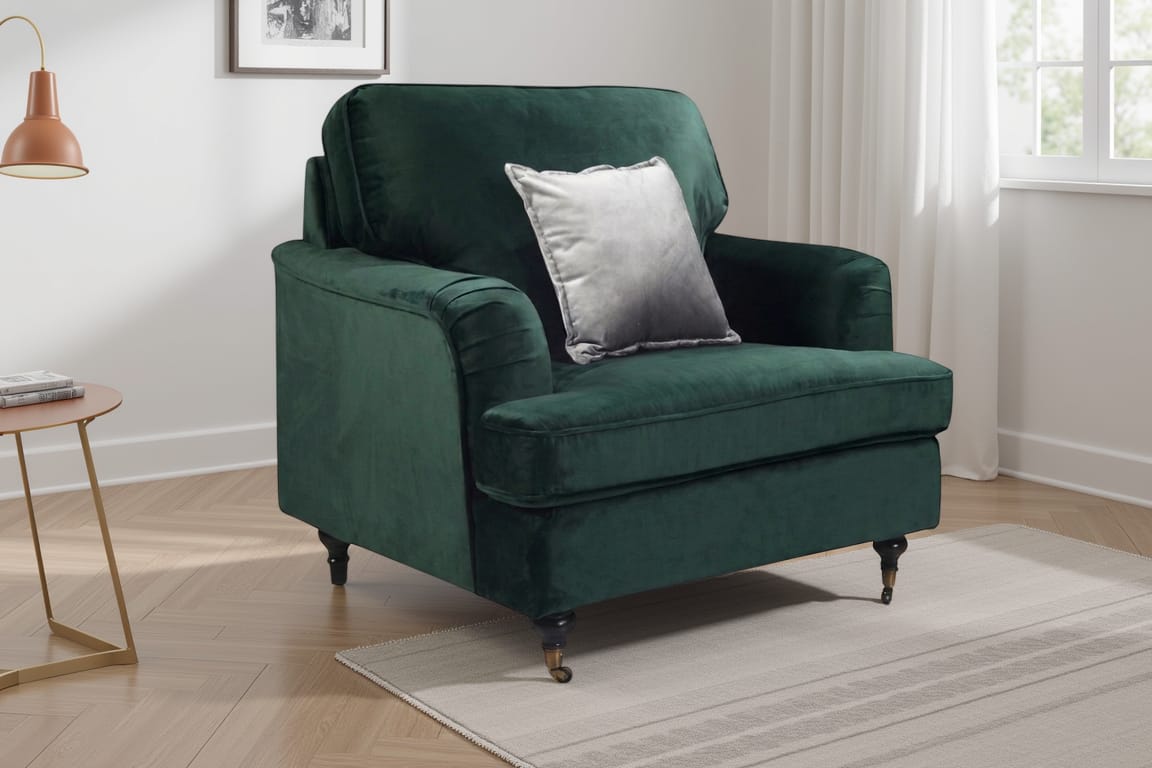 Velvet Bottle Green 1 Seater Bella Sofa ASTBURY