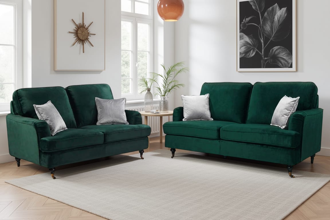 Velvet Bottle Green 3 + 2 Seater Bella Sofa Set ASTBURY