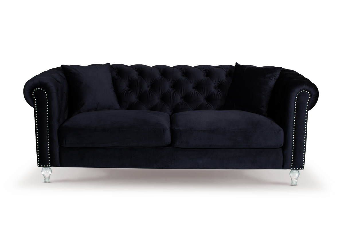 Velvet Black 3 + 2 Seater Chesterfield Sofa Set With Acrylic Feet CAMDEN