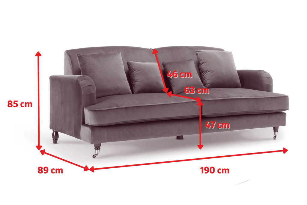 Velvet Blue 3 Seater Ashton Sofa Line Diagram