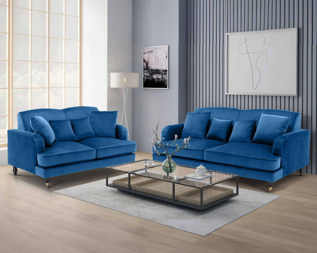 Velvet Blue 3 + 2 Seater Ashton Sofa Set