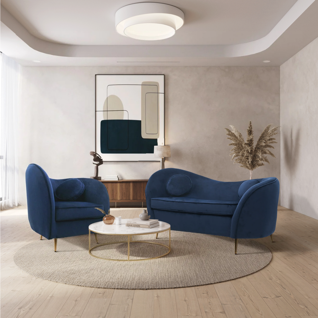 Velvet Blue Sofia 2 + 1 Seat Sofa Set