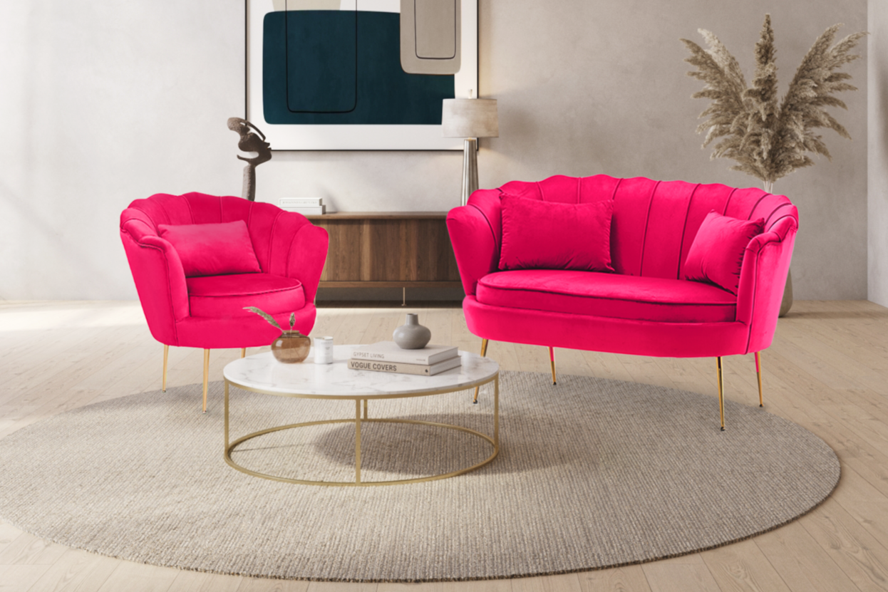 Velvet Pink Seat Accent Loveseat Sofa Set DAISY - Main Image