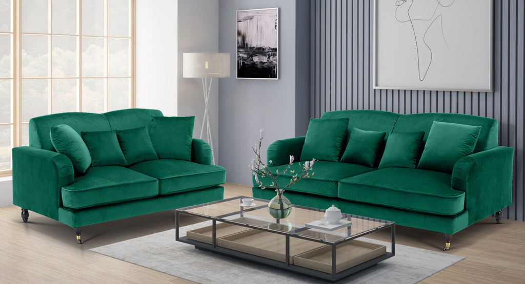 Velvet Emerald Green 3 + 2 Seater Ashton Sofa Set