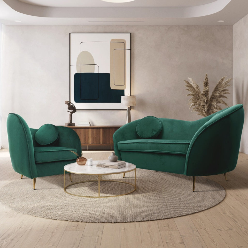 Velvet Emerald Green Sofia 2 + 1 Seat Sofa Set