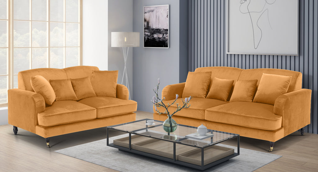 Velvet Gold 3 + 2 Seater Ashton Sofa Set