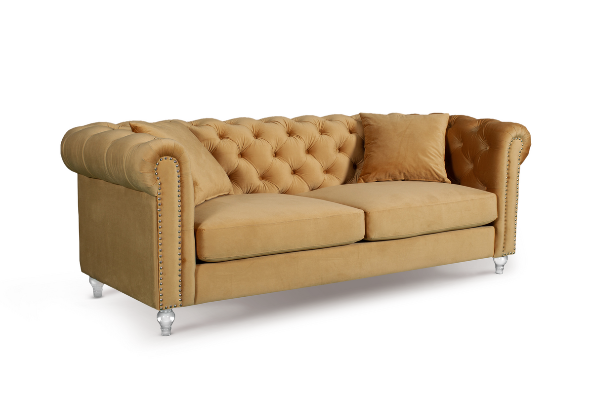 Velvet Gold 3 + 2 Seater Chesterfield Sofa Set With Acrylic Feet CAMDEN