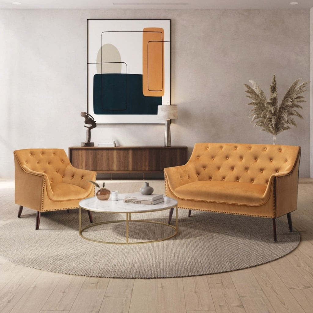 Velvet Gold Franca 2 + 1 Seat Sofa Set