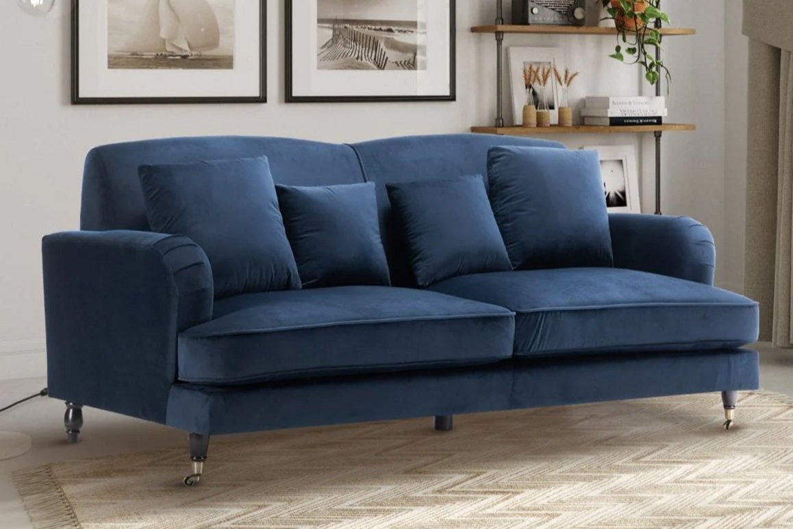 Velvet Navy Blue 3 Seater Sofa ASHTON