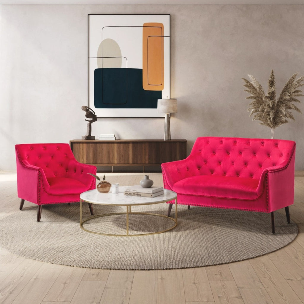 Velvet Pink Franca 2 + 1 Seat Sofa Set