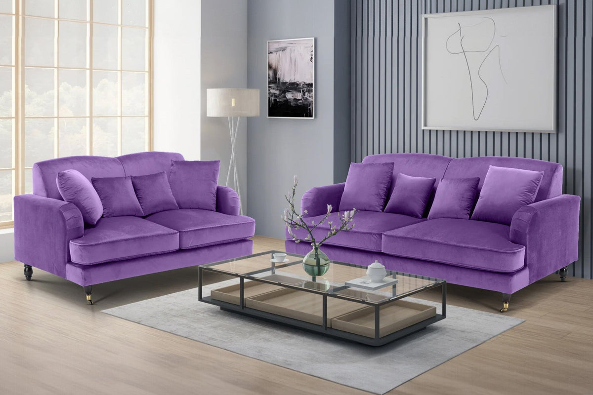 Velvet Purple 3 + 2 Seater Sofa Set ASHTON