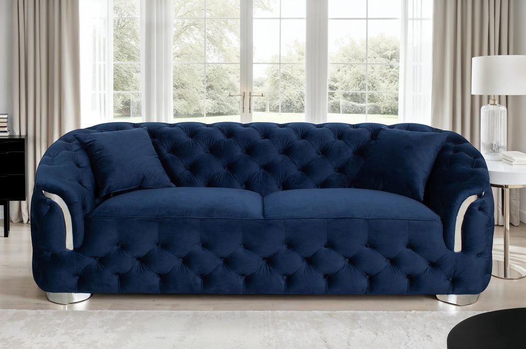 Velvet Navy Blue 3 Seater Aveley Sofa