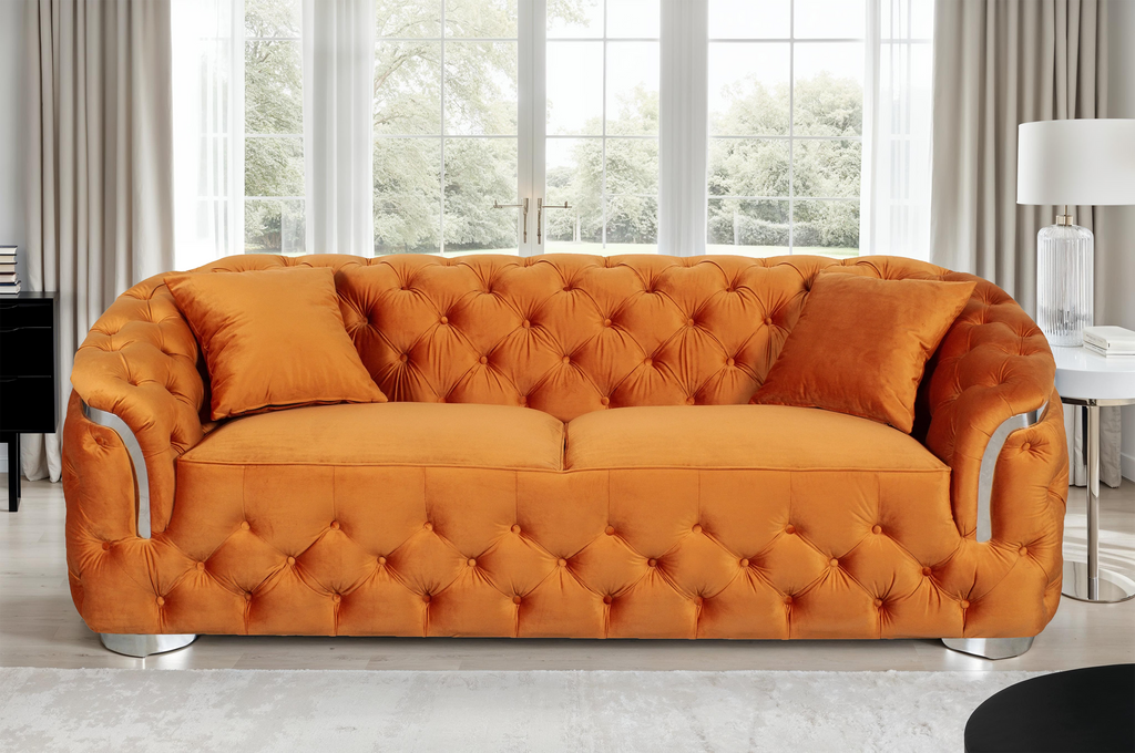 Velvet Orange 3 Seater Aveley Sofa