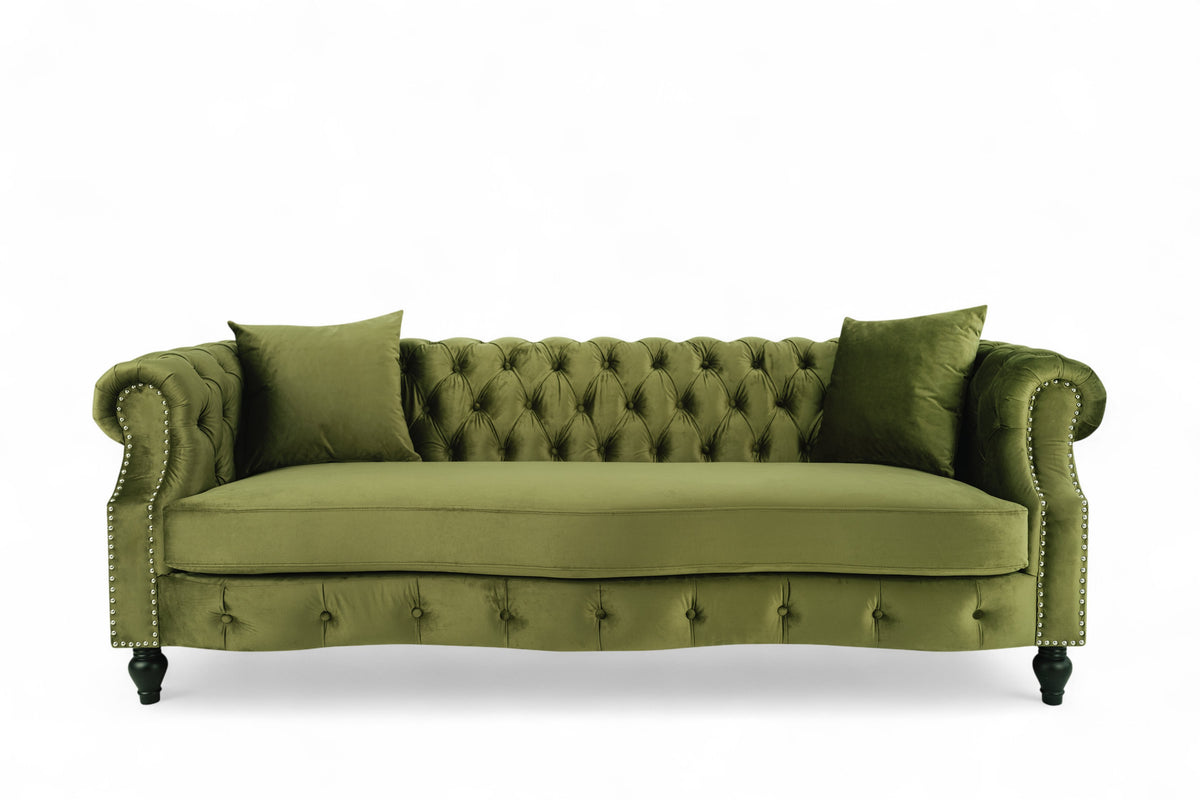 Velvet Sage Green 3 Seater Chesterfield Sofa RICHMOND