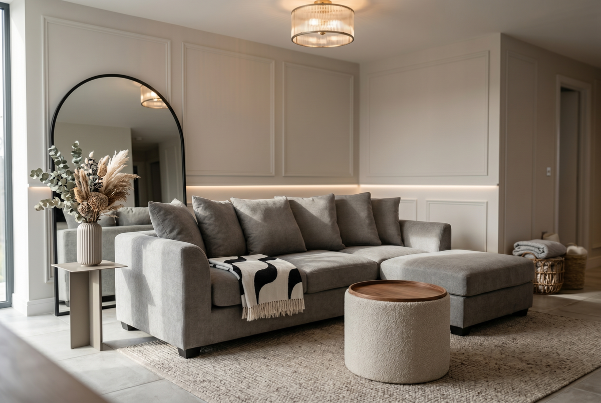 Beige Chenille 2C1 Corner Sofa with Chaise CHLOE