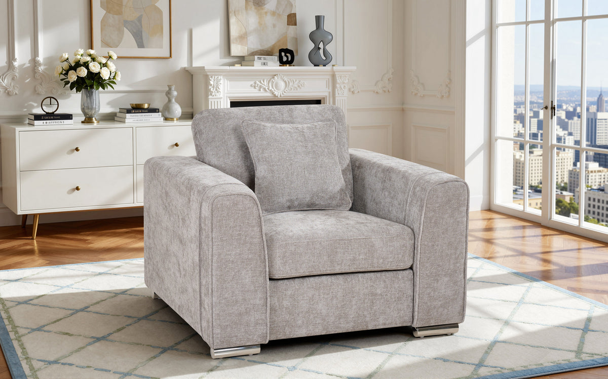 Woven Chenille Grey 1 Seater Sofa LOGAN