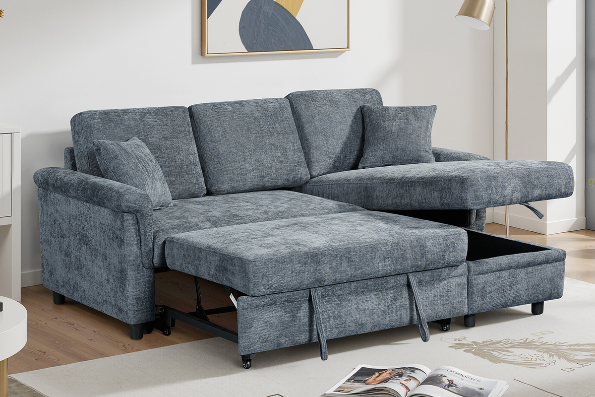 Woven Chenille Blue 2C1 Corner Sofabed with Chaise OSCAR