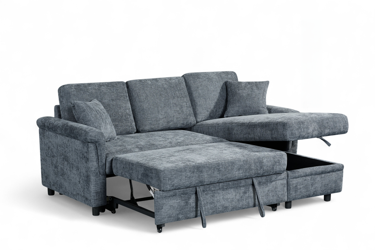 Woven Chenille Blue 2C1 Corner Sofabed with Chaise OSCAR