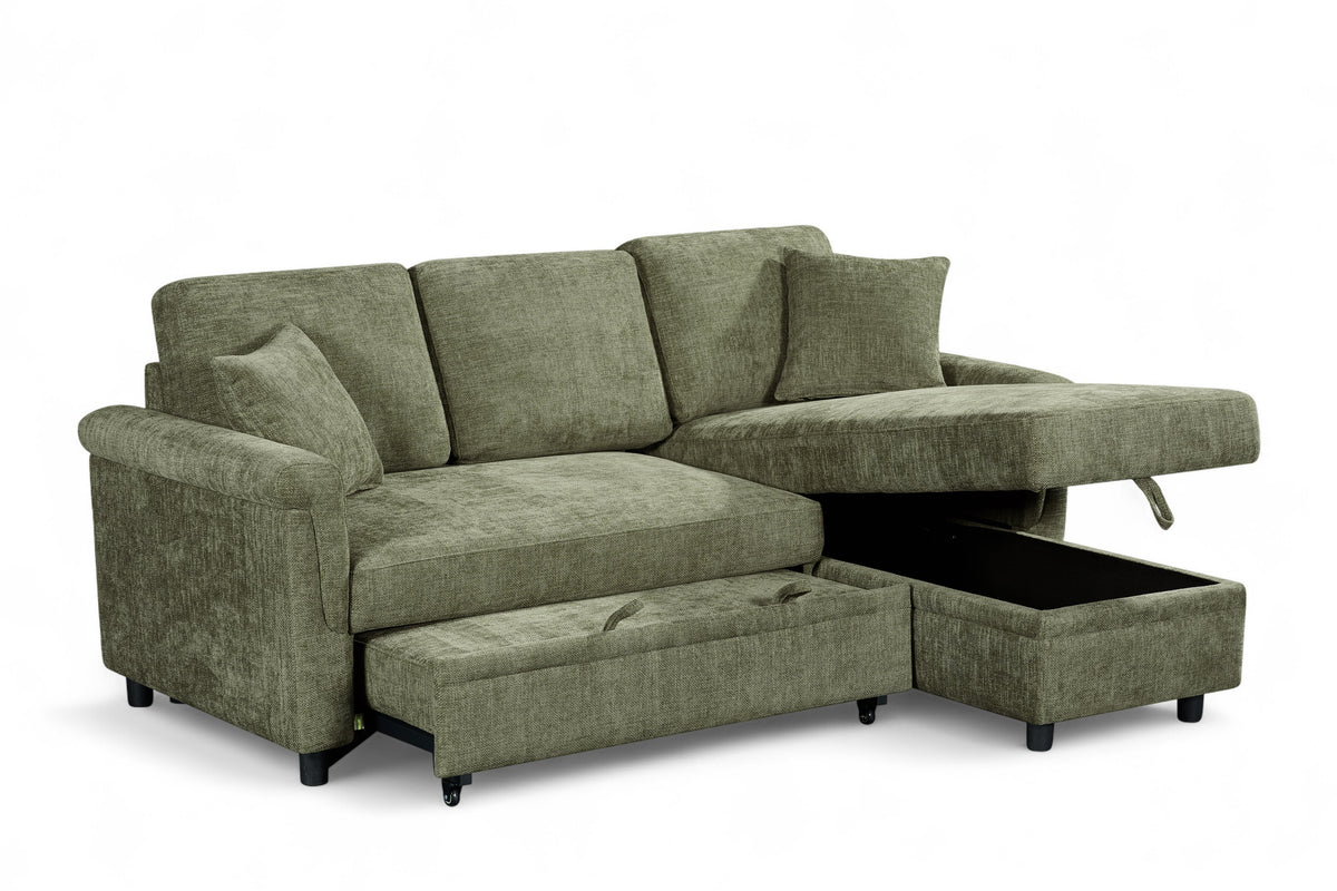 Woven Chenille Green 2C1 Corner Sofabed with Chaise OSCAR