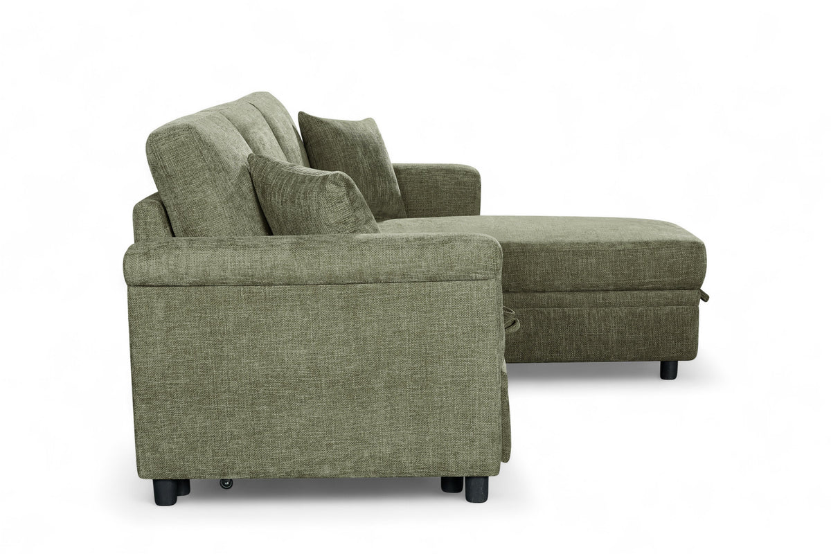 Woven Chenille Green 2C1 Corner Sofabed with Chaise OSCAR
