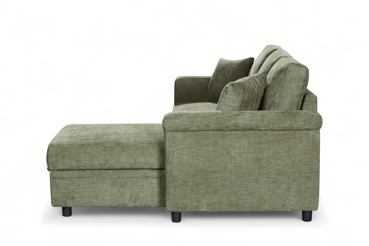 Woven Chenille Green 2C1 Corner Sofabed with Chaise OSCAR