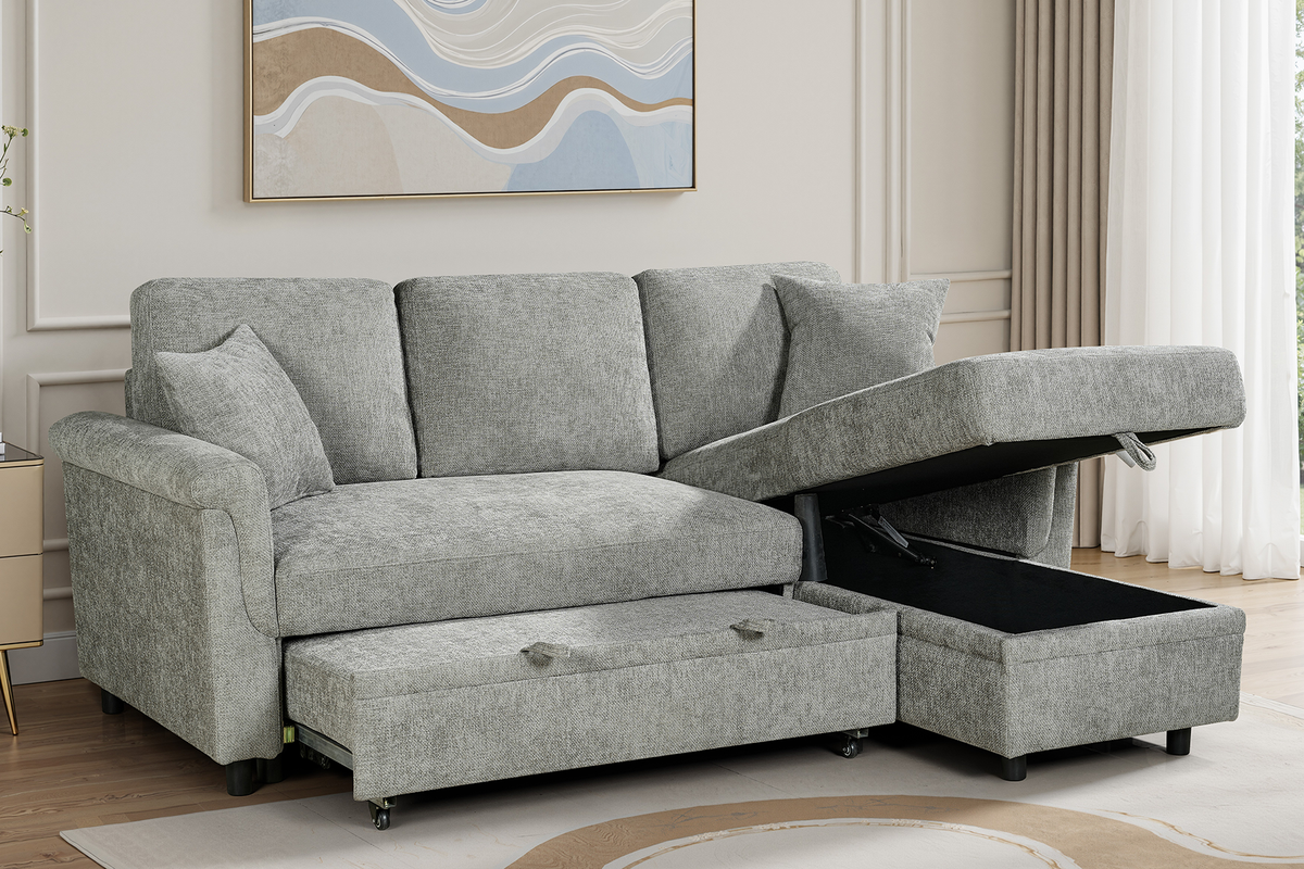 Woven Chenille Grey 2C1 Corner Sofabed with Chaise OSCAR