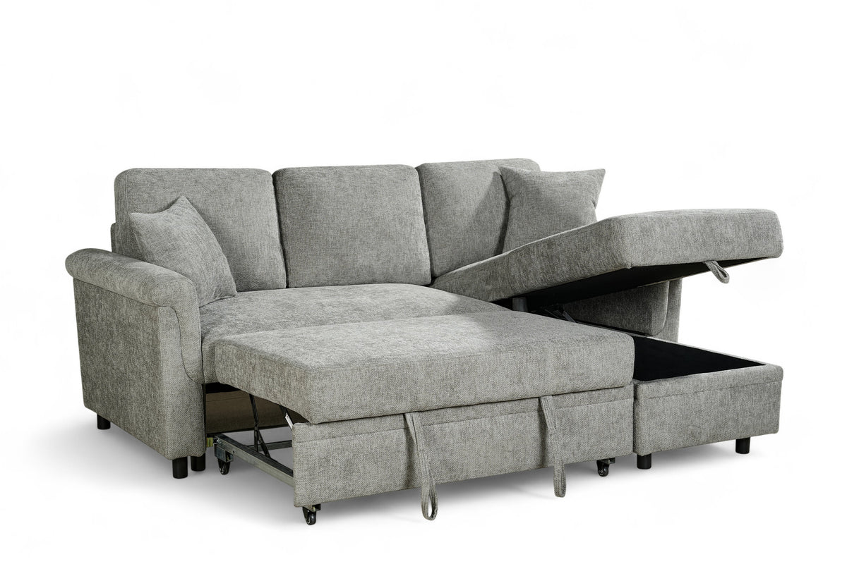 Woven Chenille Grey 2C1 Corner Sofabed with Chaise OSCAR