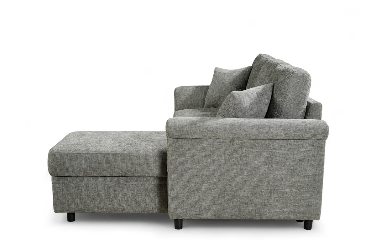 Woven Chenille Grey 2C1 Corner Sofabed with Chaise OSCAR