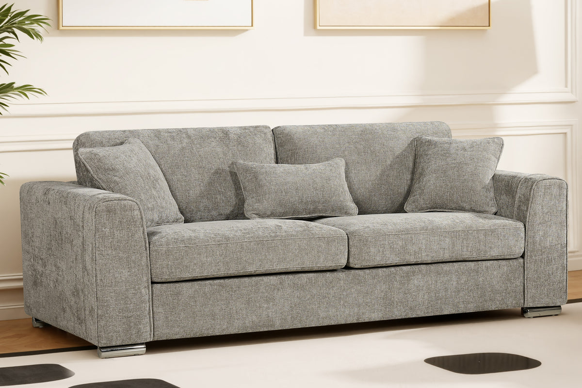 Woven Chenille Grey 3 Seater Sofa LOGAN
