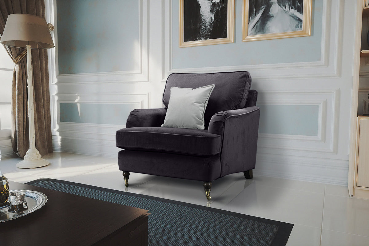 Velvet Dark Grey 1 Seater Bella Sofa ASTBURY