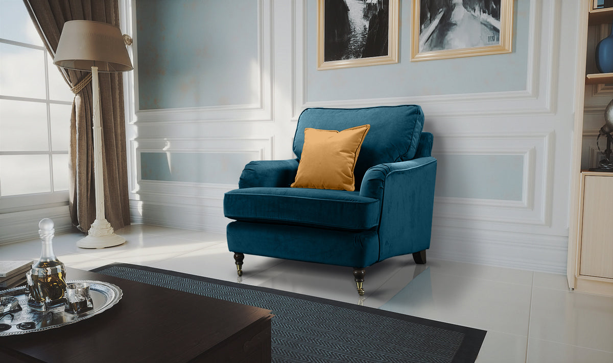 Velvet Turquoise / Teal 1 Seater Bella Sofa ASTBURY
