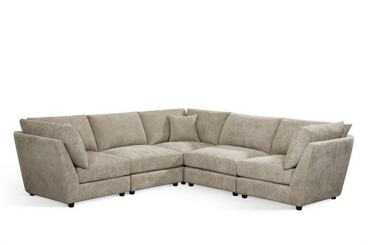 Beige Chenille Fabric 5 Seater Modular Corner Sofa MADDIE