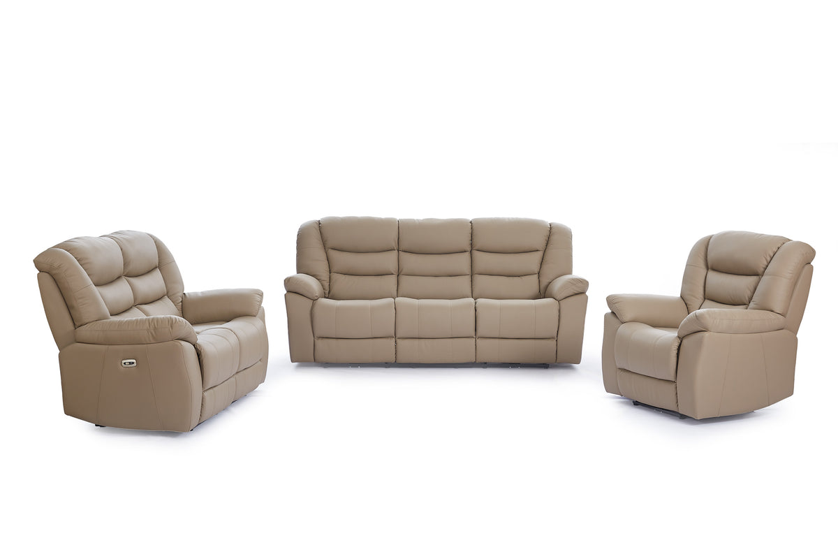 Beige Leather Electric 3 + 2 + 1 Seater Recliner Sofa GIOVANNI