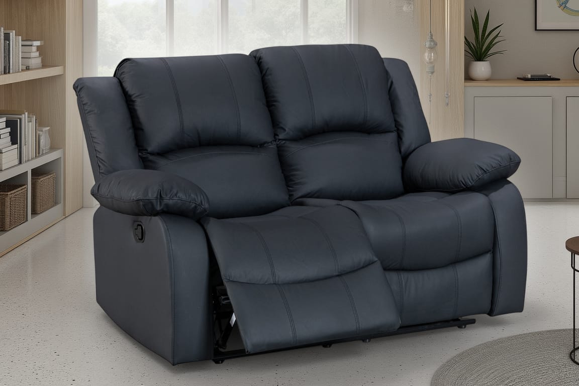 Black Faux Leather 2 Seater Recliner Sofa VARESA